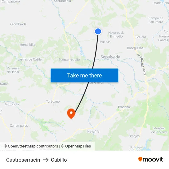 Castroserracín to Cubillo map