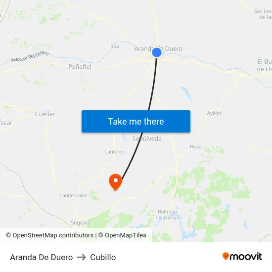 Aranda De Duero to Cubillo map