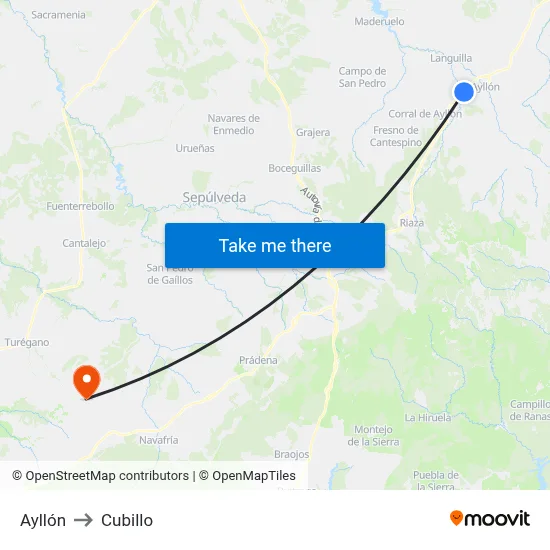Ayllón to Cubillo map