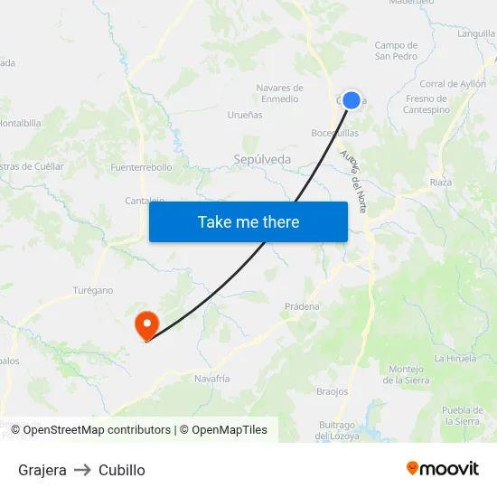 Grajera to Cubillo map