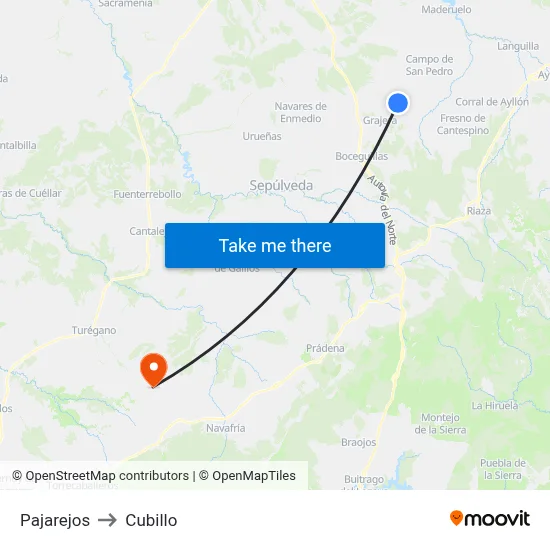 Pajarejos to Cubillo map