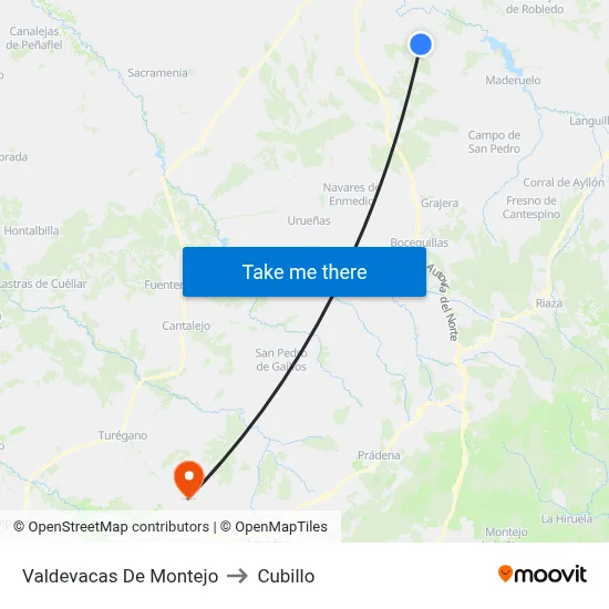 Valdevacas De Montejo to Cubillo map