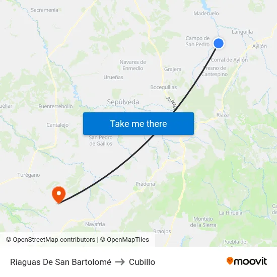 Riaguas De San Bartolomé to Cubillo map