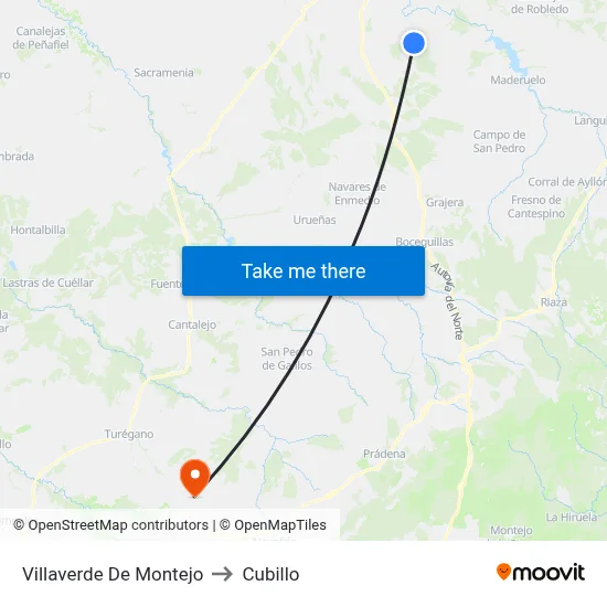 Villaverde De Montejo to Cubillo map
