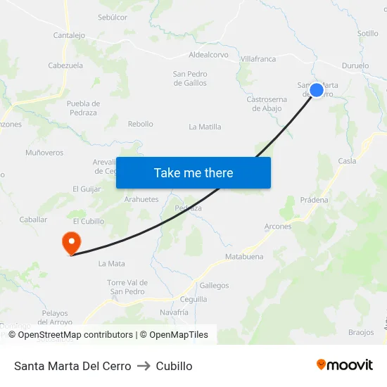 Santa Marta Del Cerro to Cubillo map
