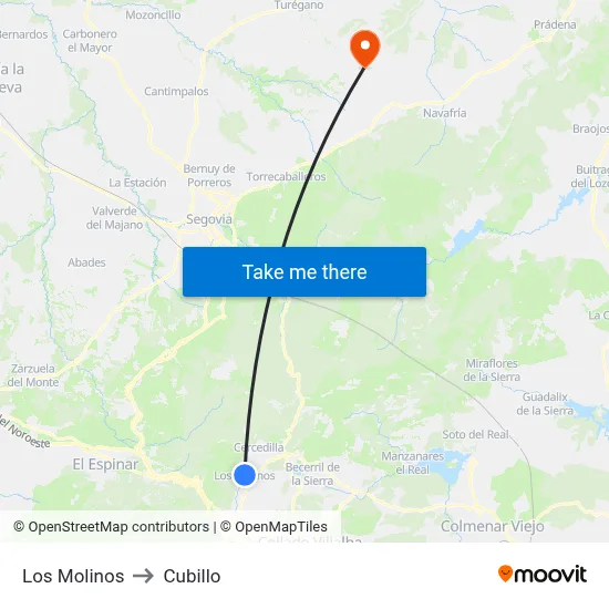 Los Molinos to Cubillo map