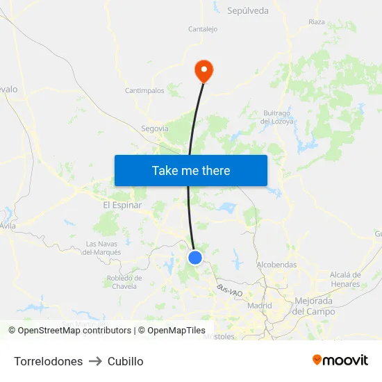 Torrelodones to Cubillo map