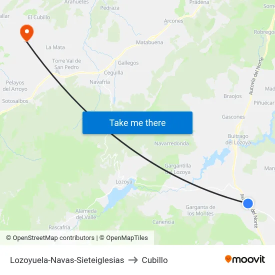 Lozoyuela-Navas-Sieteiglesias to Cubillo map