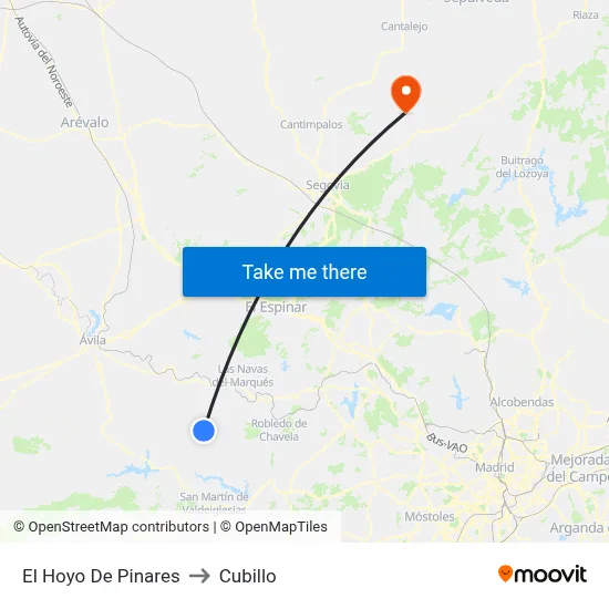 El Hoyo De Pinares to Cubillo map