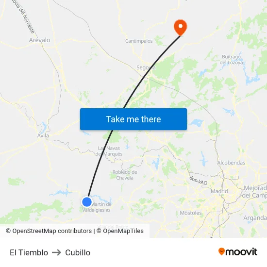 El Tiemblo to Cubillo map