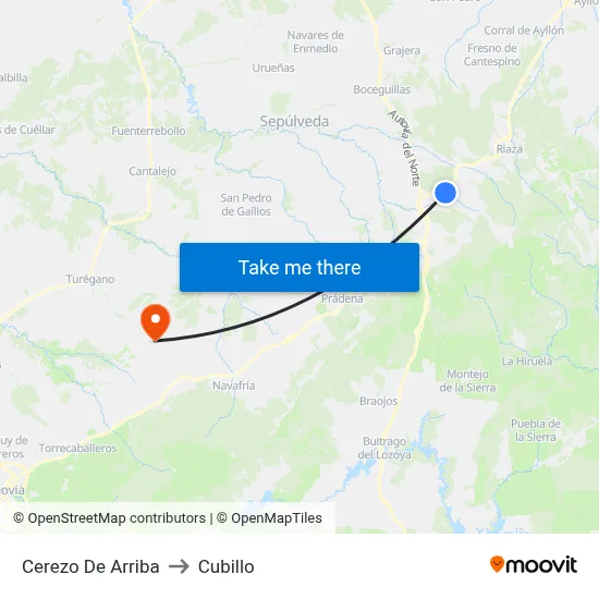 Cerezo De Arriba to Cubillo map