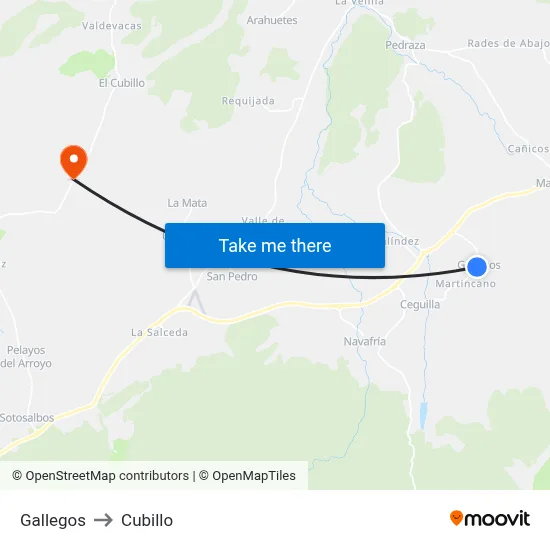 Gallegos to Cubillo map