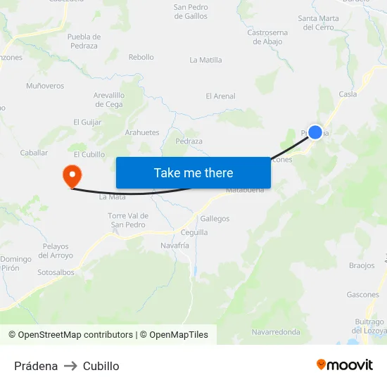 Prádena to Cubillo map