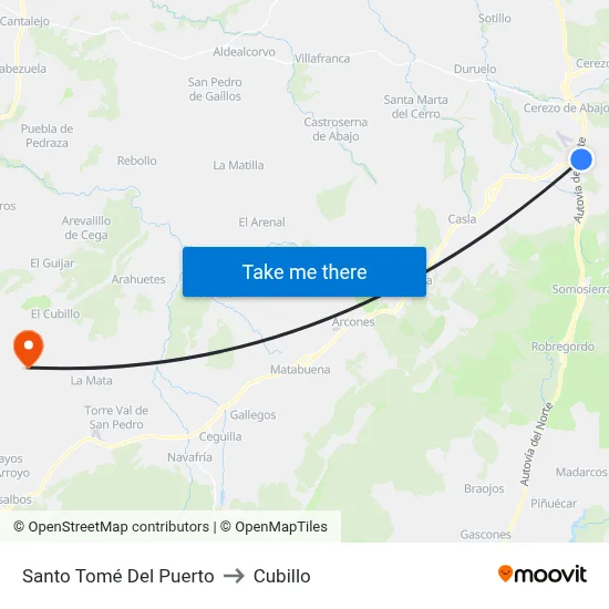 Santo Tomé Del Puerto to Cubillo map