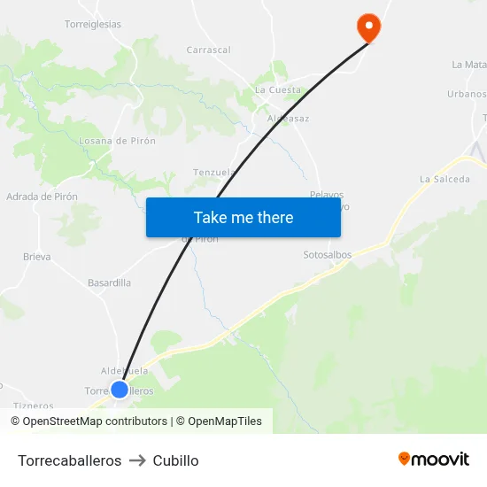 Torrecaballeros to Cubillo map