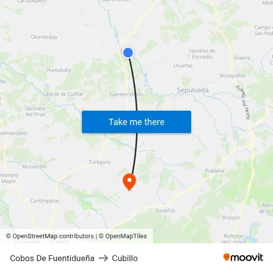 Cobos De Fuentidueña to Cubillo map