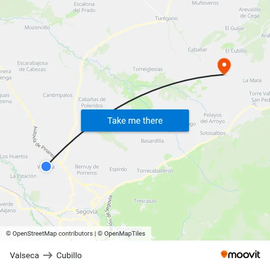Valseca to Cubillo map