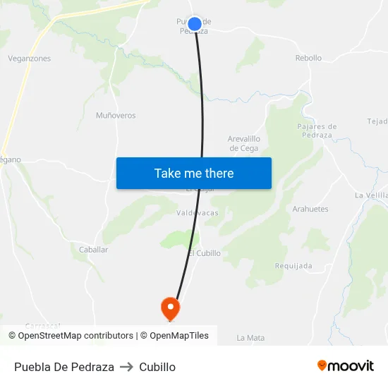 Puebla De Pedraza to Cubillo map