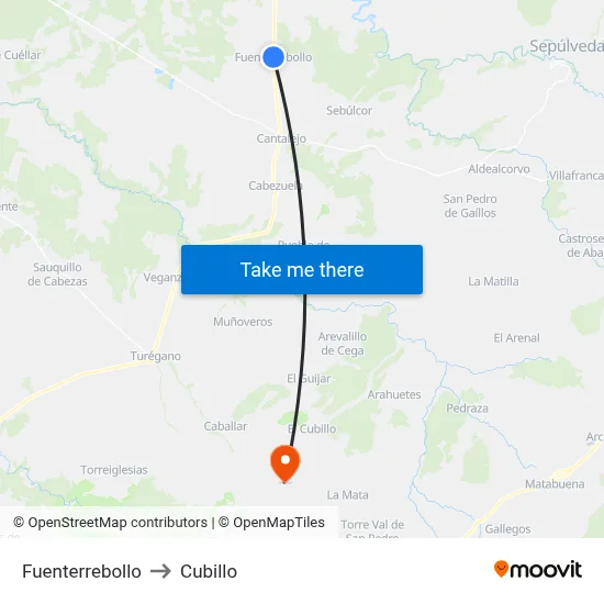 Fuenterrebollo to Cubillo map