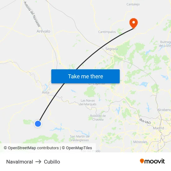Navalmoral to Cubillo map