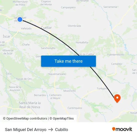 San Miguel Del Arroyo to Cubillo map