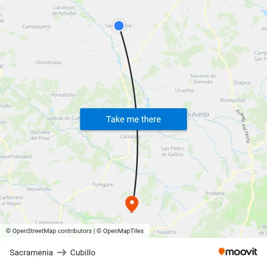 Sacramenia to Cubillo map