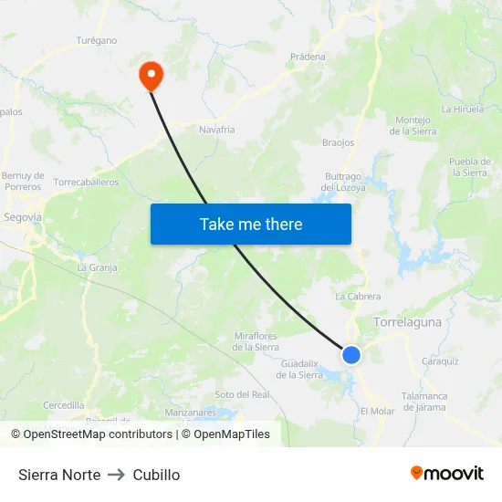 Sierra Norte to Cubillo map