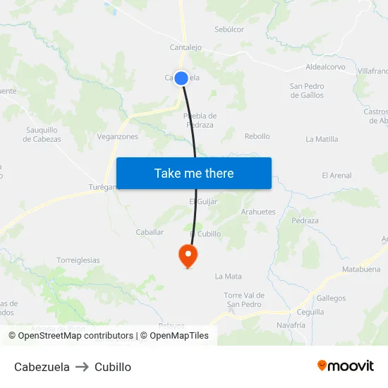 Cabezuela to Cubillo map