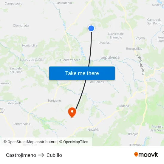 Castrojimeno to Cubillo map