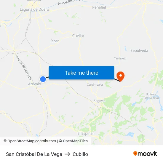 San Cristóbal De La Vega to Cubillo map