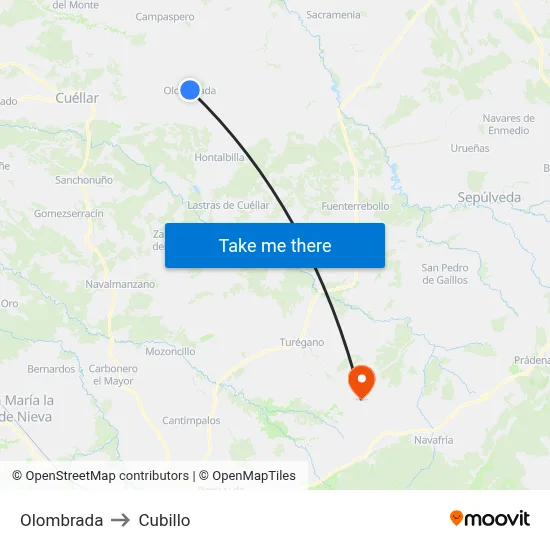 Olombrada to Cubillo map