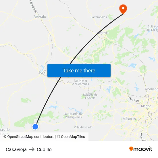 Casavieja to Cubillo map