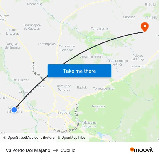 Valverde Del Majano to Cubillo map