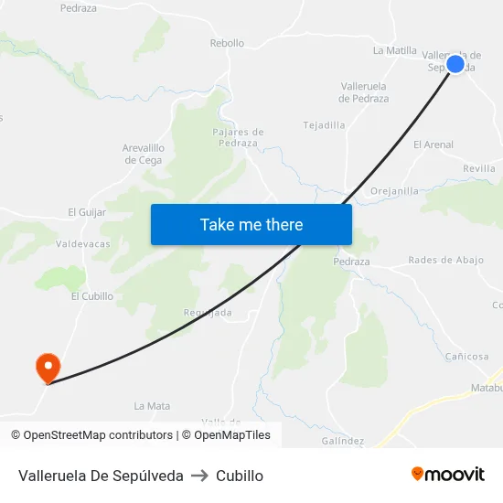 Valleruela De Sepúlveda to Cubillo map