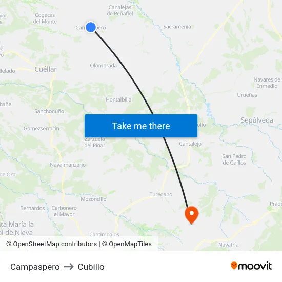 Campaspero to Cubillo map