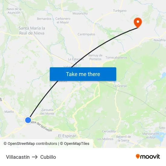 Villacastín to Cubillo map