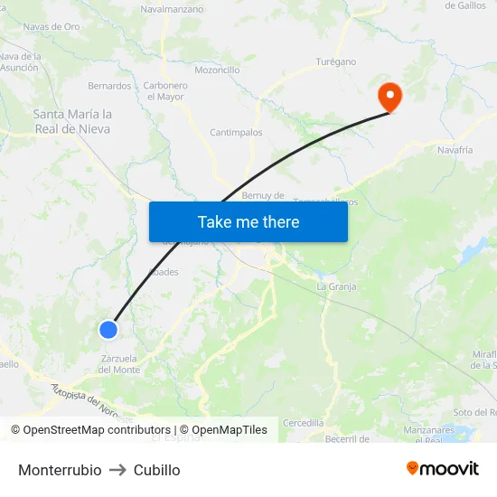 Monterrubio to Cubillo map