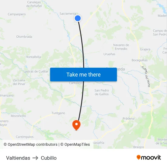 Valtiendas to Cubillo map