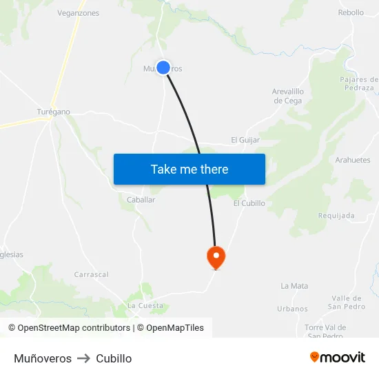 Muñoveros to Cubillo map