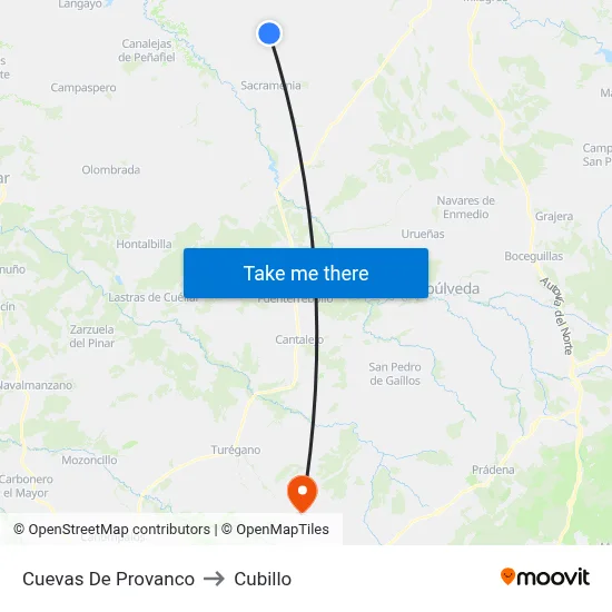 Cuevas De Provanco to Cubillo map