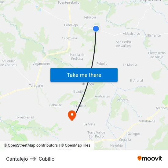 Cantalejo to Cubillo map