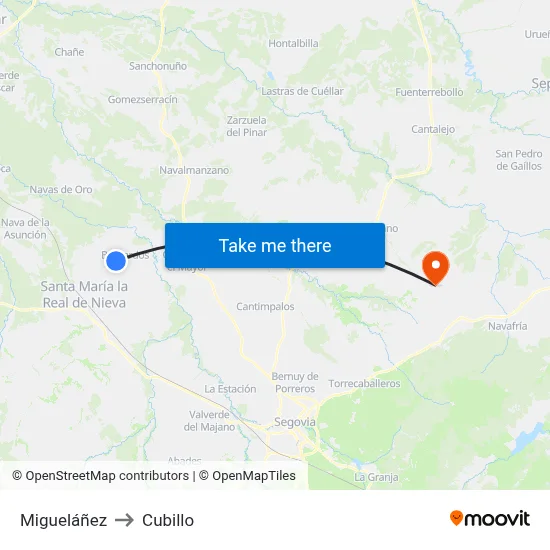 Migueláñez to Cubillo map
