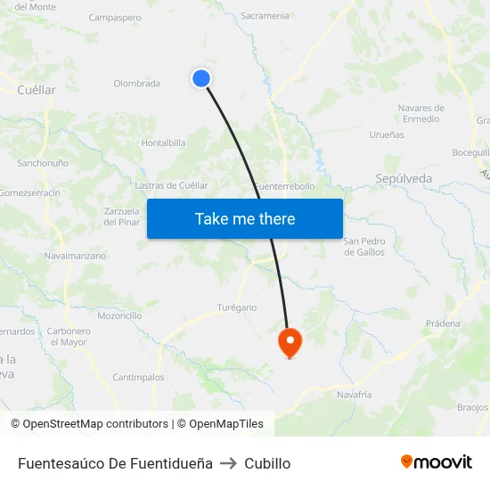 Fuentesaúco De Fuentidueña to Cubillo map