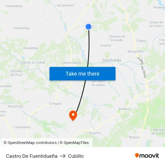 Castro De Fuentidueña to Cubillo map