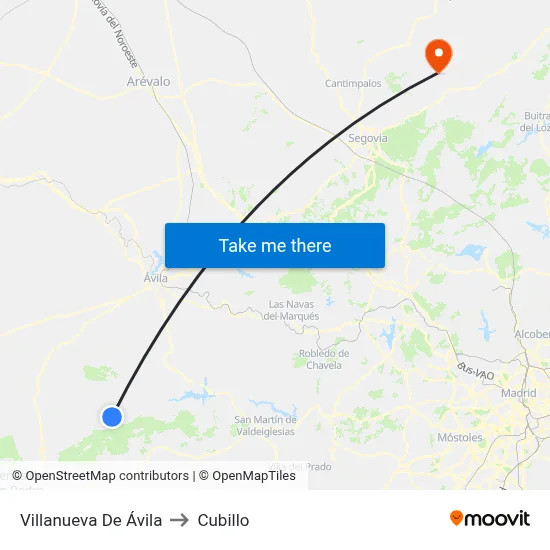 Villanueva De Ávila to Cubillo map