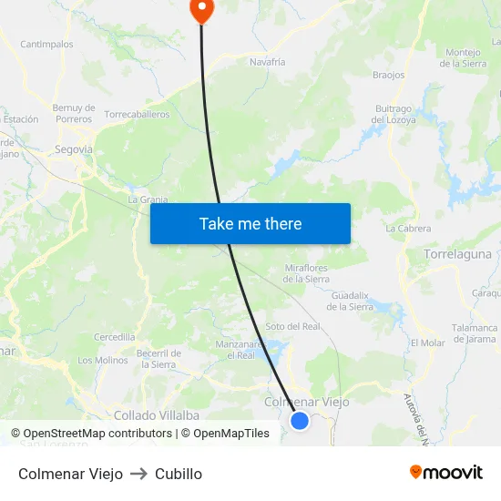 Colmenar Viejo to Cubillo map