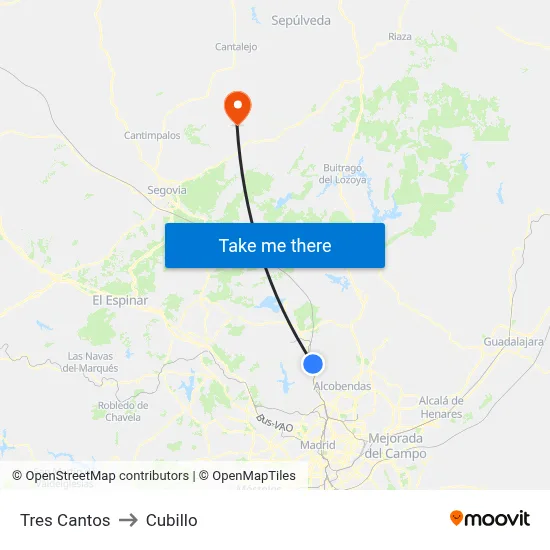 Tres Cantos to Cubillo map