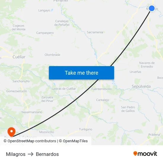 Milagros to Bernardos map