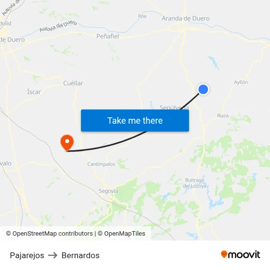 Pajarejos to Bernardos map