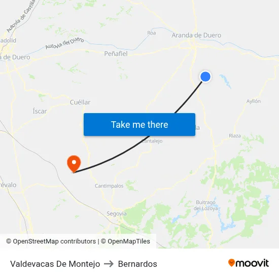 Valdevacas De Montejo to Bernardos map